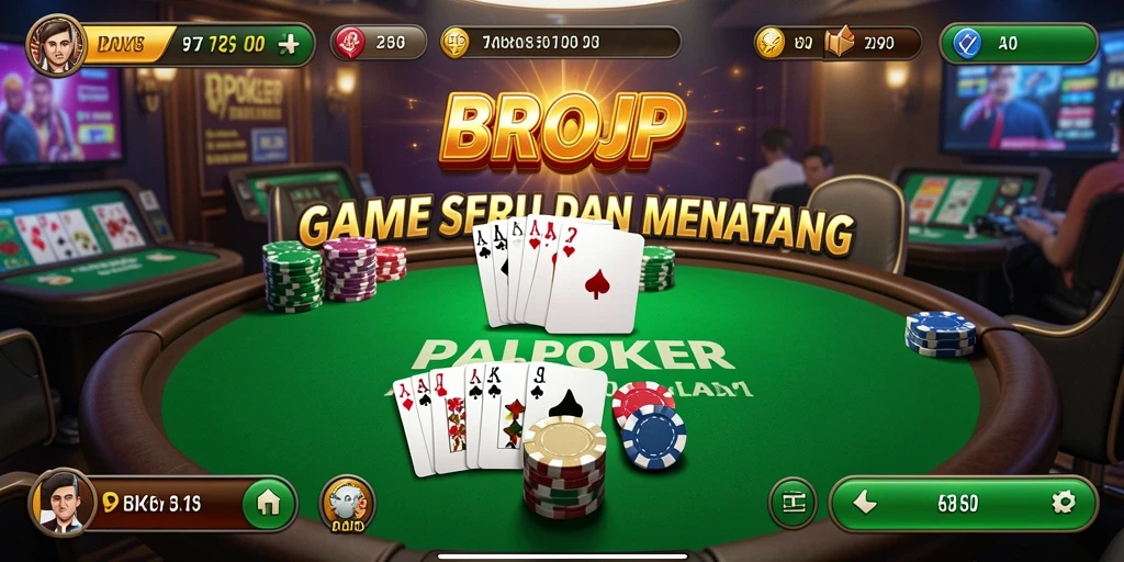 Screenshot gameplay BROJP yang menunjukkan serunya permainan poker.
