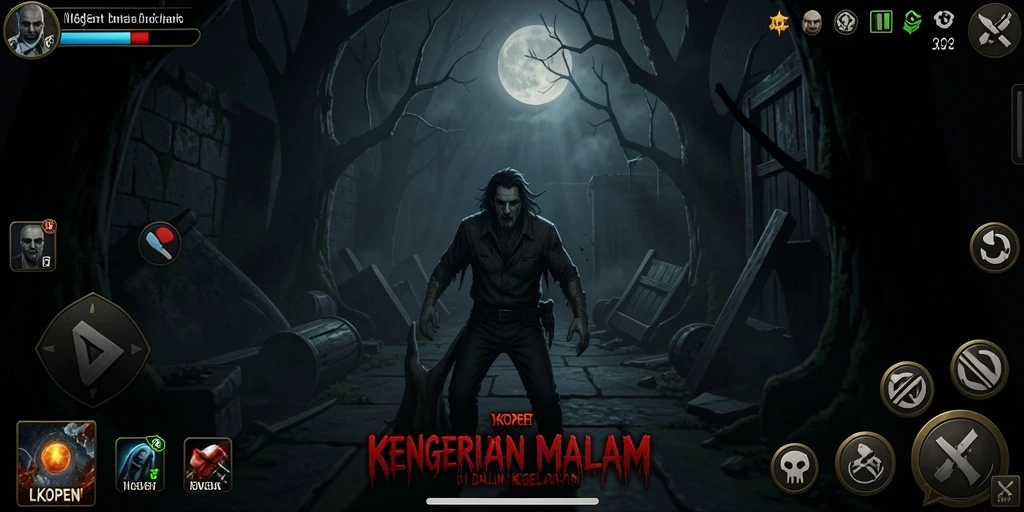Tangkapan layar menampilkan suasana gameplay horror yang mendebarkan.