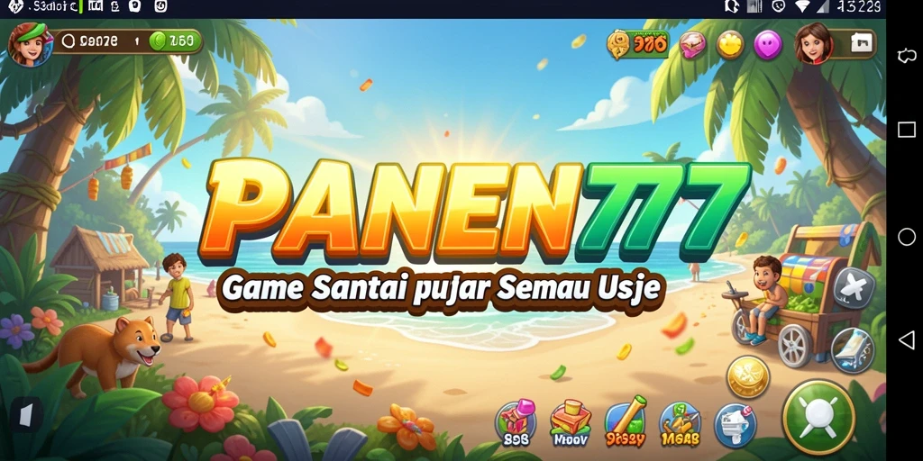 Tangkapan layar utama PANEN77 menampilkan gameplay yang ceria dan penuh warna.
