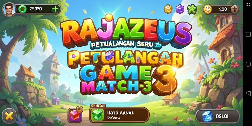 Screenshot gameplay RAJAZEUS menampilkan keseruan mencocokkan blok warna-warni.