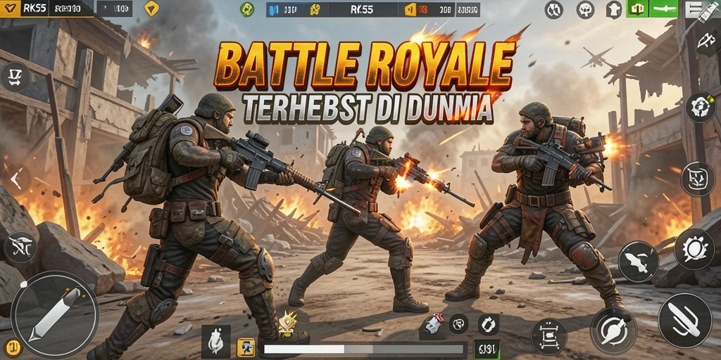 Gameplay RK55 yang intens dan mendebarkan di arena Battle Royale.
